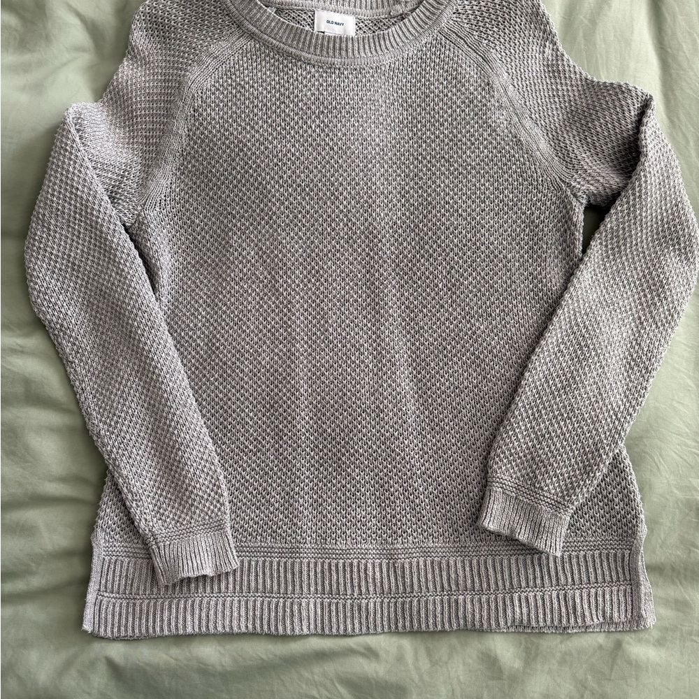 Old Navy Light Gray Waffle Knit Crewneck Sweater